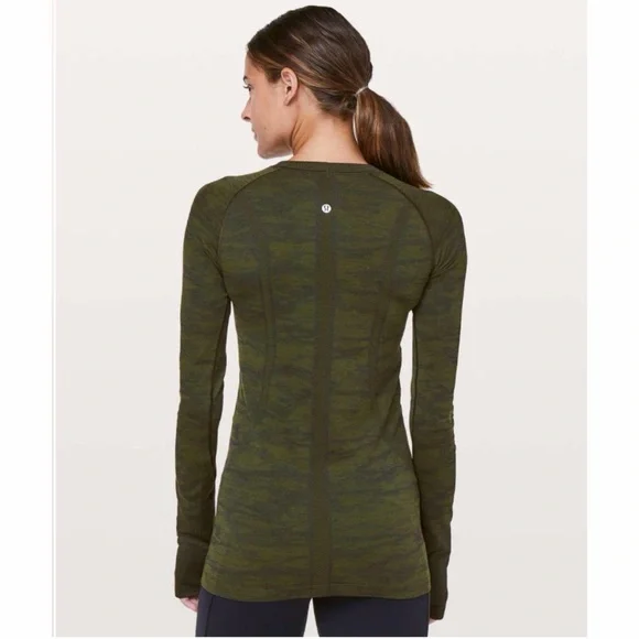Lululemon Swiftly Tech Long Sleeve Crew Neck Top Thumb Holes Dark Olive Green - Picture 3 of 11